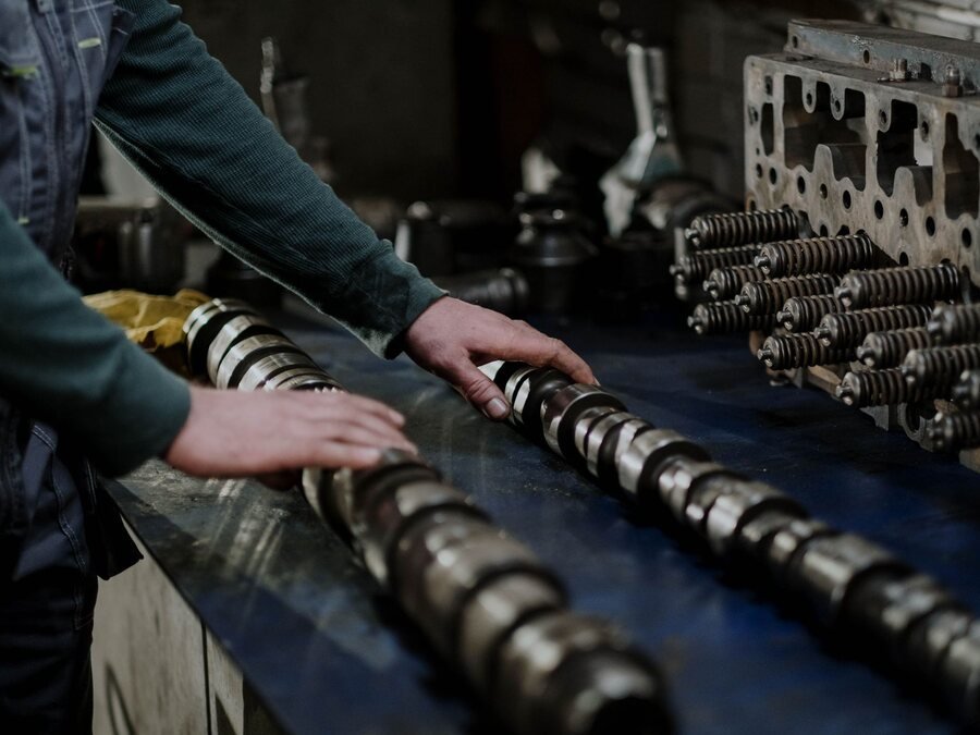 Automotive components on a workbench