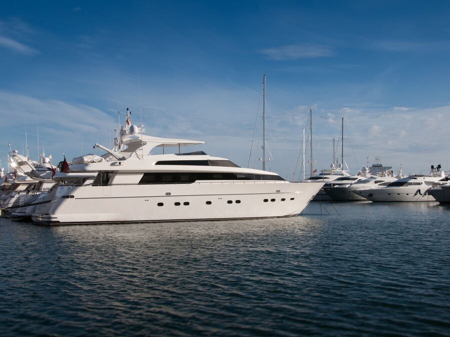 Boats moored at a marina